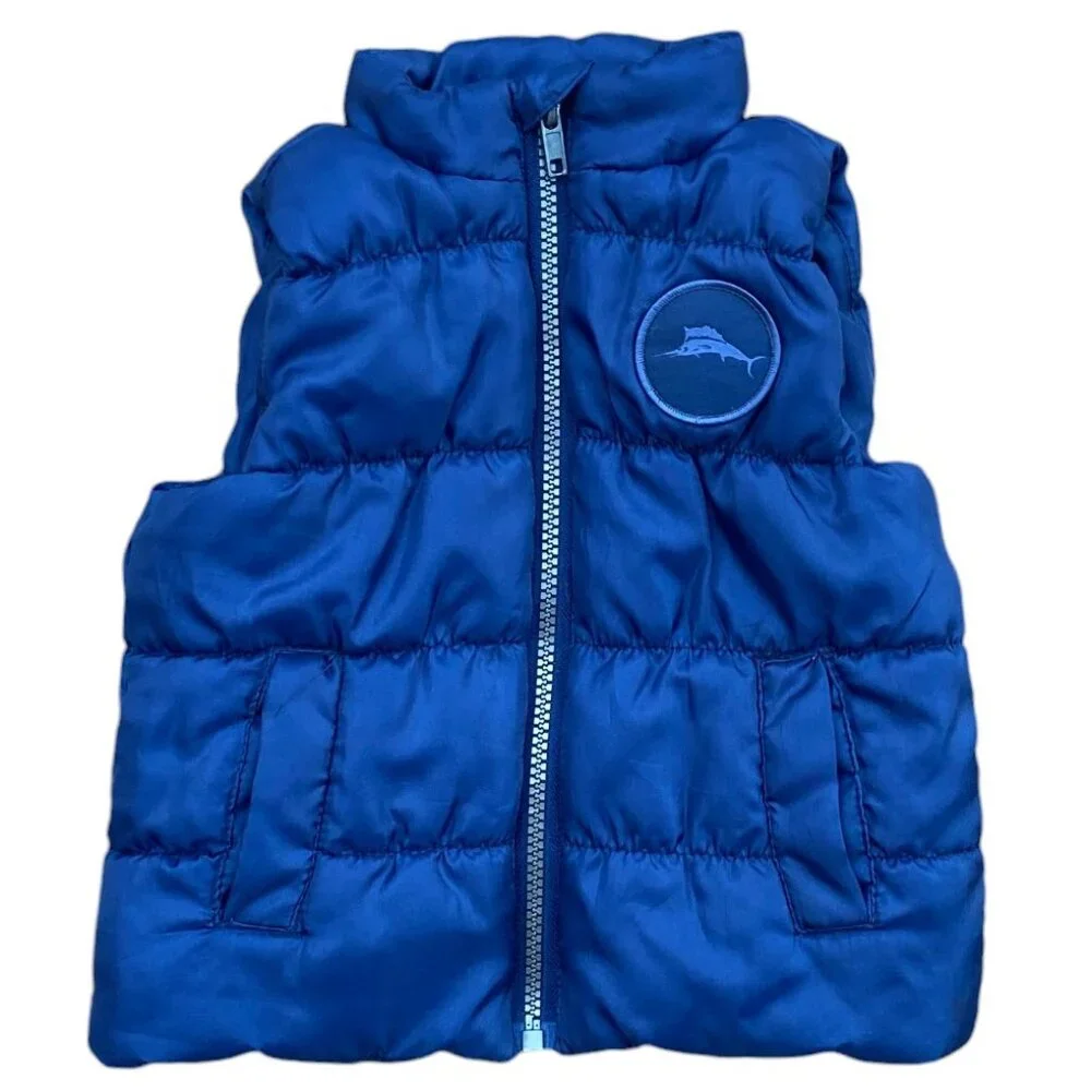 Tommy Bahama Infant Boy Blue Quilted Puffer Vest Marlin Gorpcore Outdoor-12M
